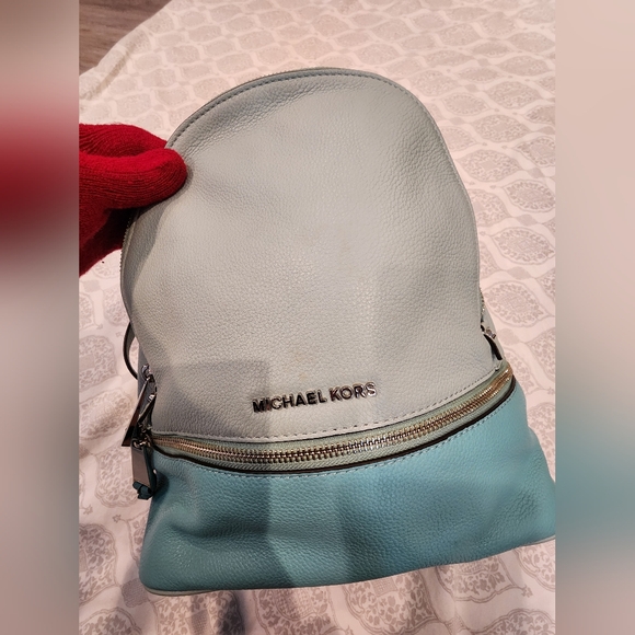 MICHAEL KORS Leather Celadon Azure Rhea Zip Travel Backpack -Medium - Picture 11 of 12
